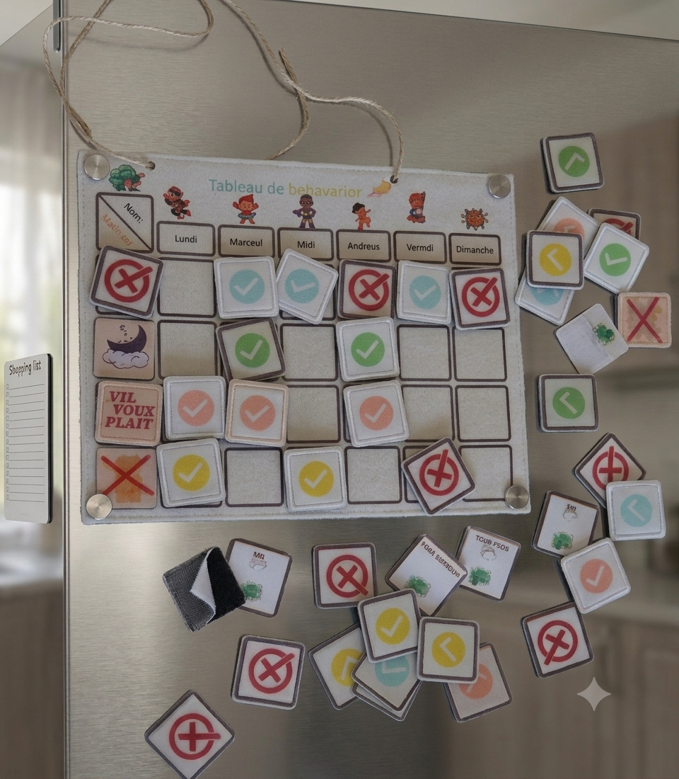 Tableau des motivations hebdomadaire rigide avec icônes à scratch éducation positive suivi objectifs hebdomadaire
